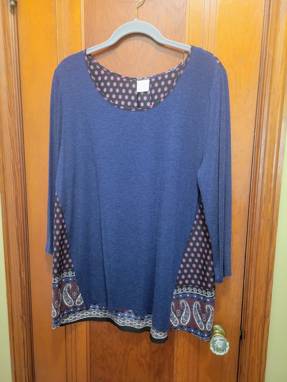 Kaileigh Navy Blue Scoop Neck Mixed-Print Tunic